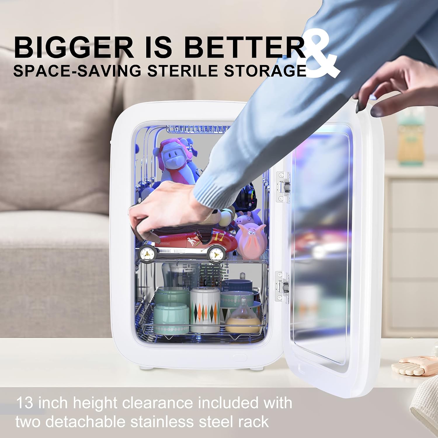 Baby Bottle Sterilizer and Dryer, 18L UV Light Sanitizer Box Kills Up to 99.9% of Bacteria & Viruses, Clinically Proven 360 Degree Sterilizer for Newborn Feeding Bottles, Home Disinfection, BPA-Free - Image 6