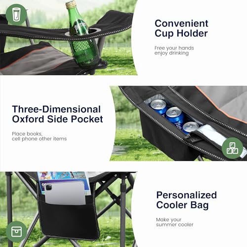 Camping Folding Chair, Heavy Duty Oversized Portable Outdoor Chair, Foldable Camp Chair with Cup Holder and Cooler Bag Support 450 LBS, Green?? - Image 6