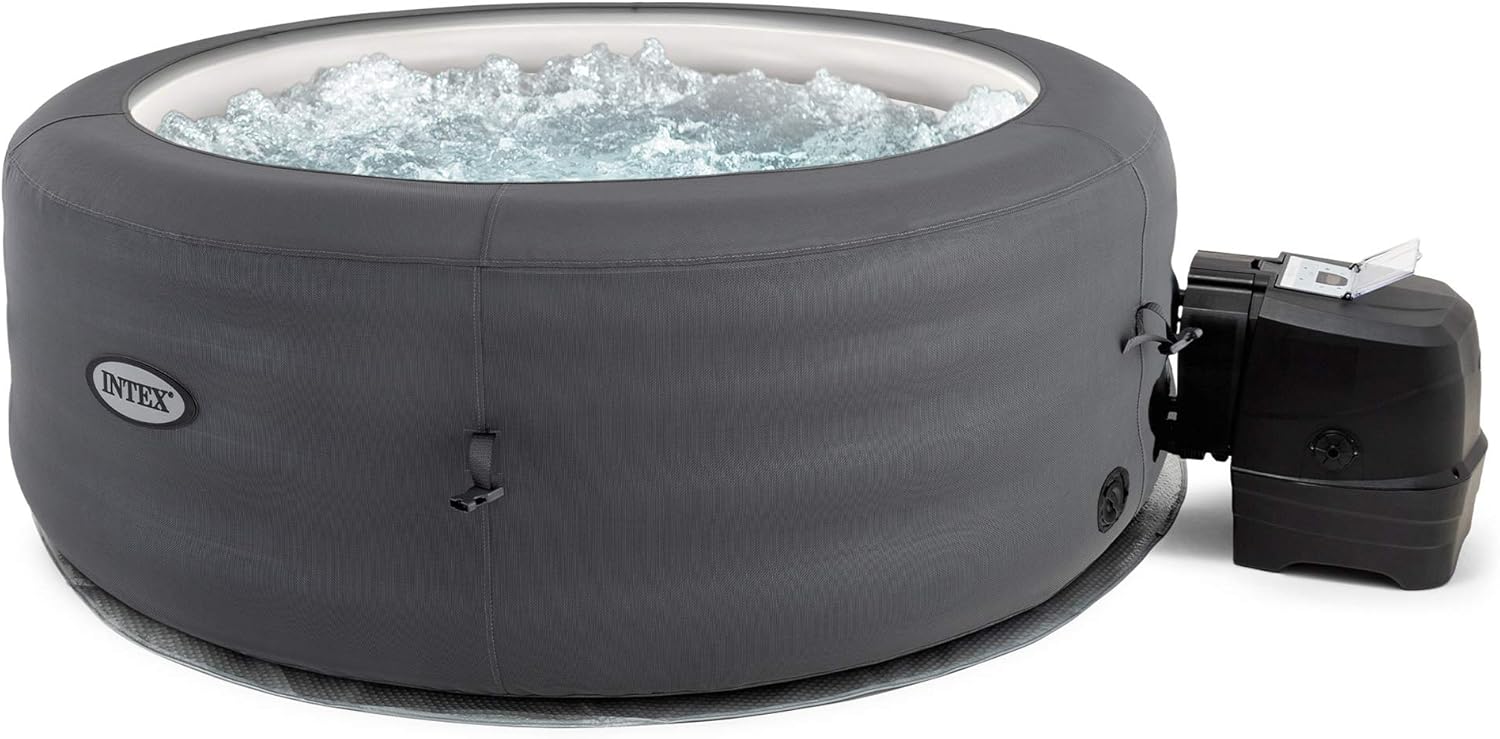 Intex 28481E Simple Spa 77in x 26in 4-Person Outdoor Portable Inflatable Round Heated Hot Tub Spa with 100 Bubble Jets, Filter Pump, and Cover, Gray - Image 2