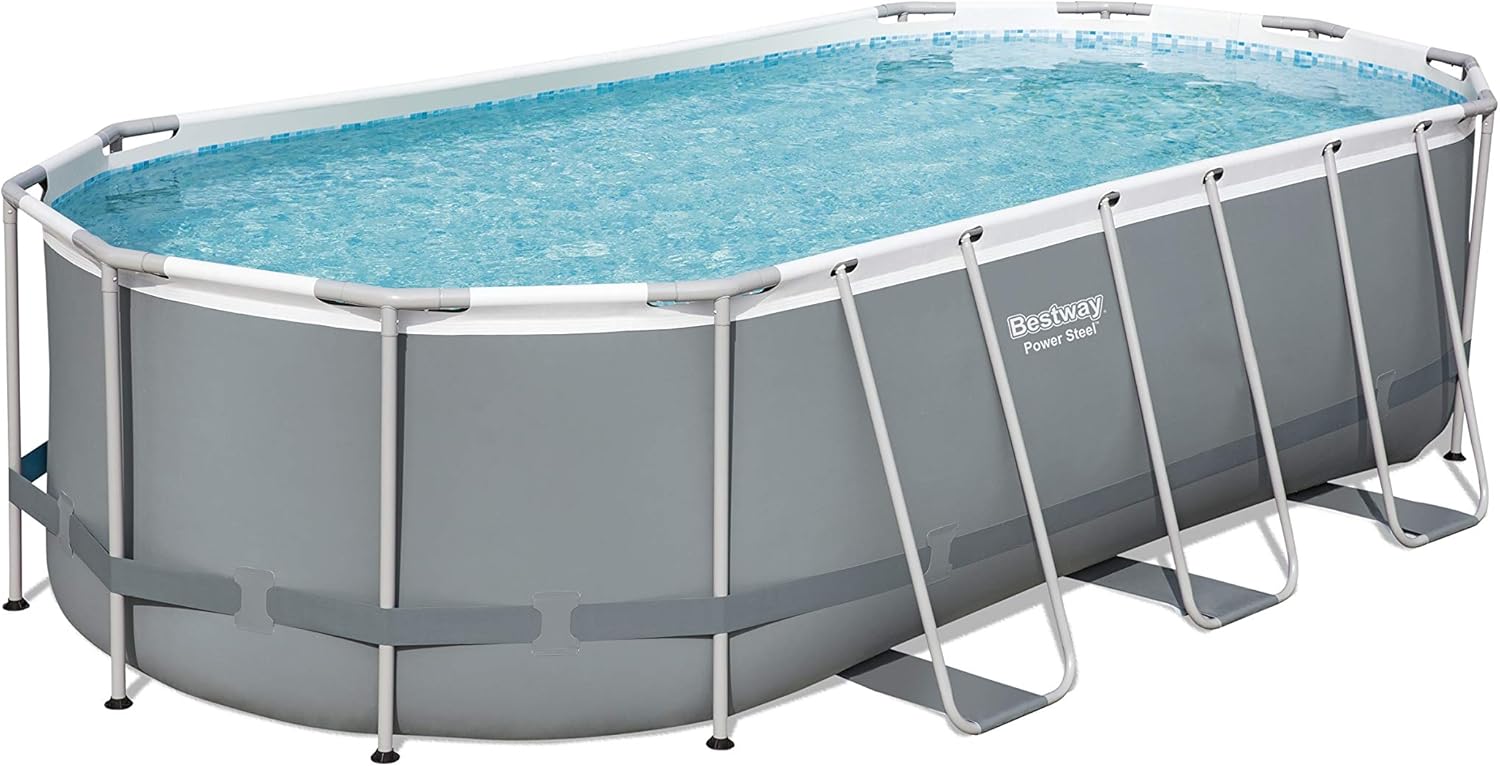 Bestway 56655E Power Steel 16ft x 10ft x 42in Outdoor Oval Frame Above Ground Swimming Pool Set with 1000 GPH Cartridge Filter Pump, Ladder, and Cover - Image 26