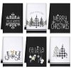 Geyoga 6 Pcs Merry Christmas Kitchen Towels Buffalo Plaid Xmas Tree Dish Towels Hand Towel Tea Towel Absorbent Soft Drying Cloth for Holiday Housewarming Gifts, 16×24 Inch(Gray White)