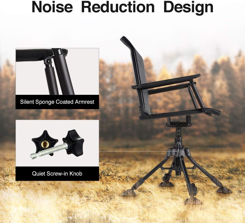 TIDEWE Hunting Chair with Seat Cover, 360 Degree Silent Swivel Blind Folding Chair, 4 Legs Adjustable Height Hunting Seats with Armrest, Portable Comfortable Stable Ground Hunting Chair - Image 3