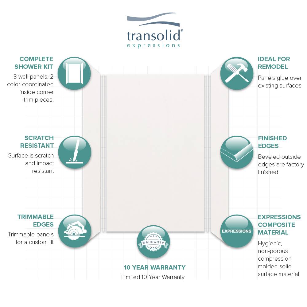 Transolid Expressions 32-in x 60-in x 96-in Glue to Wall Tub/Shower Wall Kit in White - Image 3